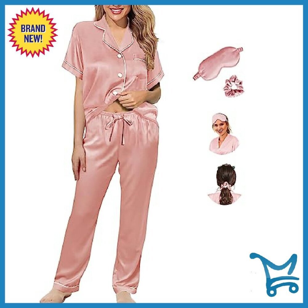 Silk Satin Pajama Set Shorts Button Down Loungewear Sleepwear - Picture 5 of 8